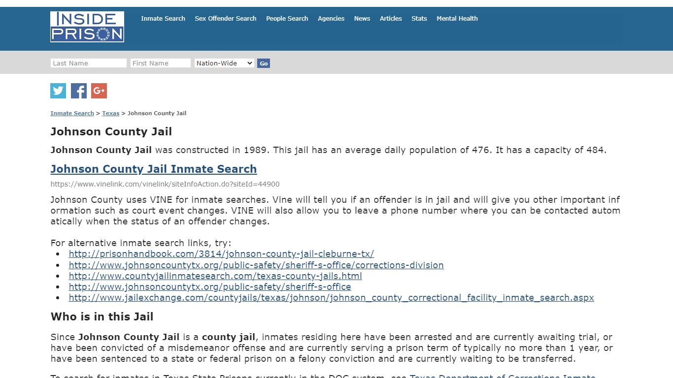 Johnson County Jail - Texas - Inmate Search - Inside Prison